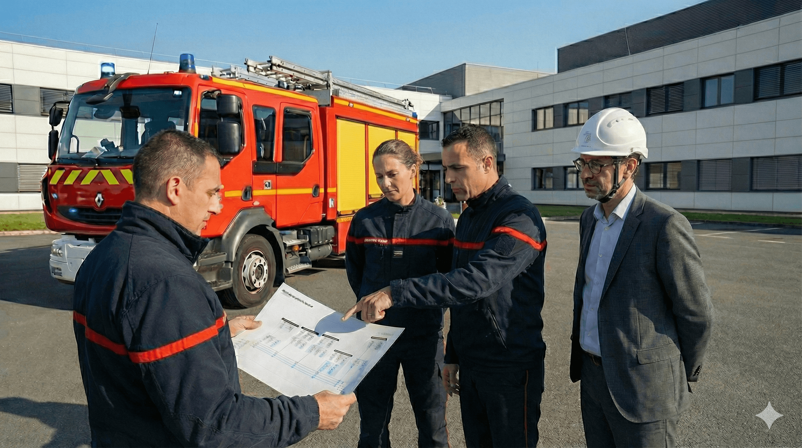 Pompiers devant un établissement de santé